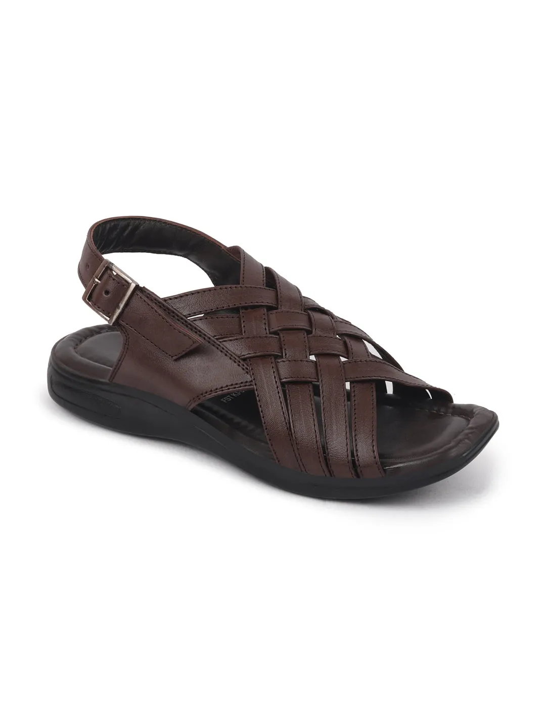 Sanita Sandals Men Brown Buckle Criss Cross Strap Leather Sandals