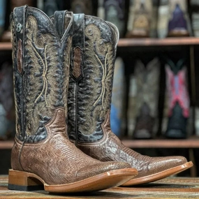 Original Swat Boots Men's Poteet Genuine Smooth Ostrich Square Toe Boots Brown