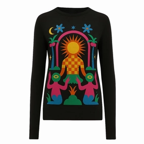 Women's black vintage vibrancy Jacquard knitwear Cotton Blend Knitwear