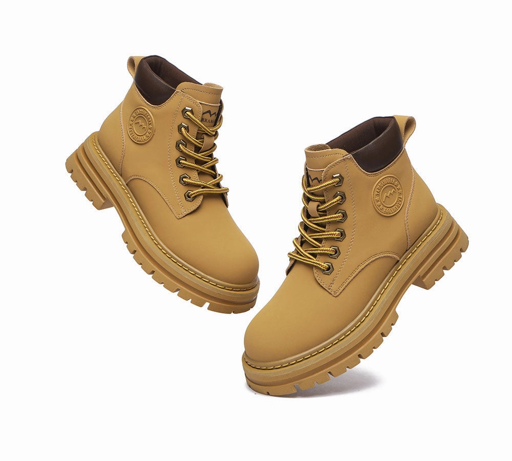 TARRAMARRA UGG Boots Women Leather Sheepskin Wool Lace Up Chunky Aubrey Pull On Safety Toe Boots