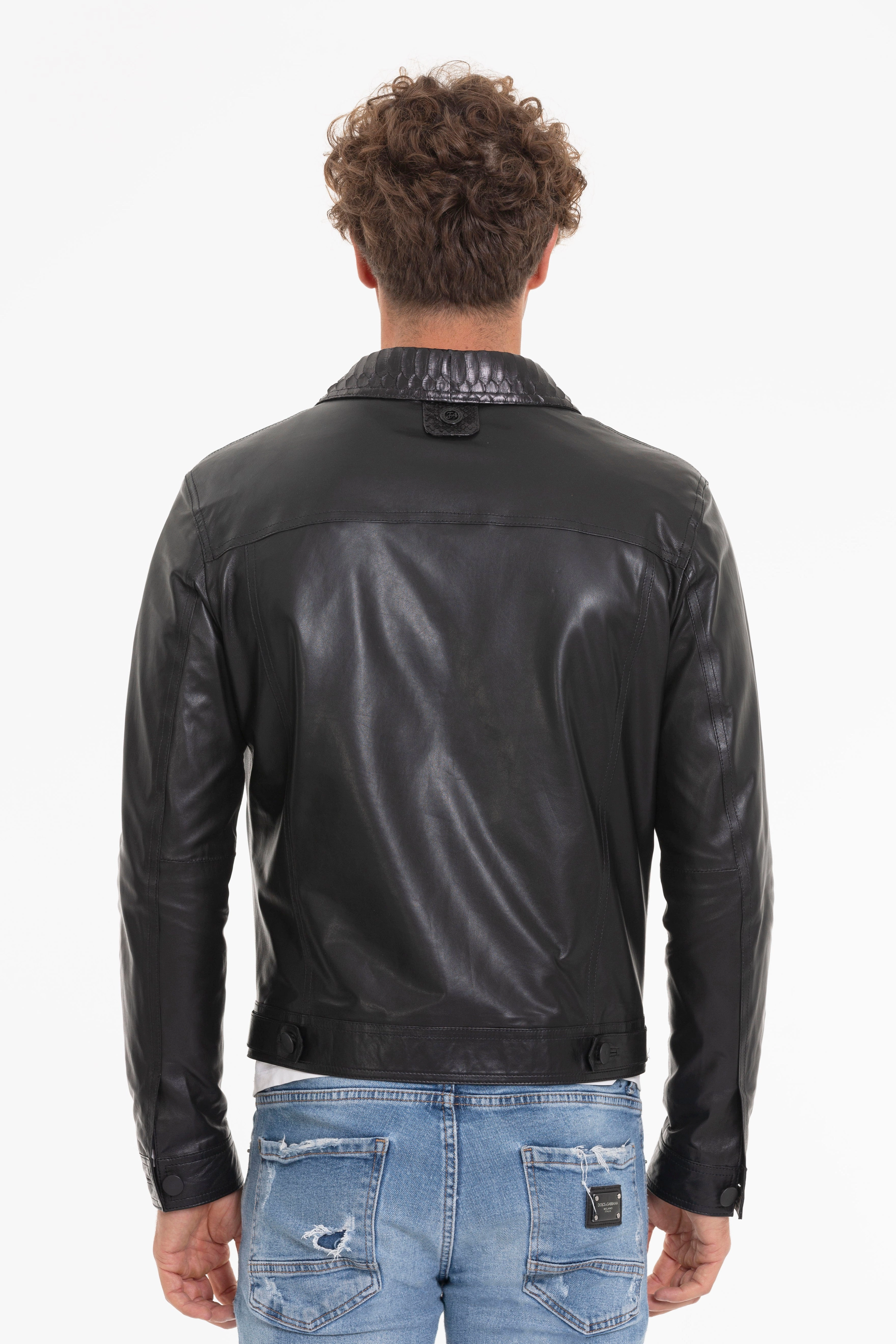 The Cacin Pythn Black Leather Men Jacket Edgars Jackets