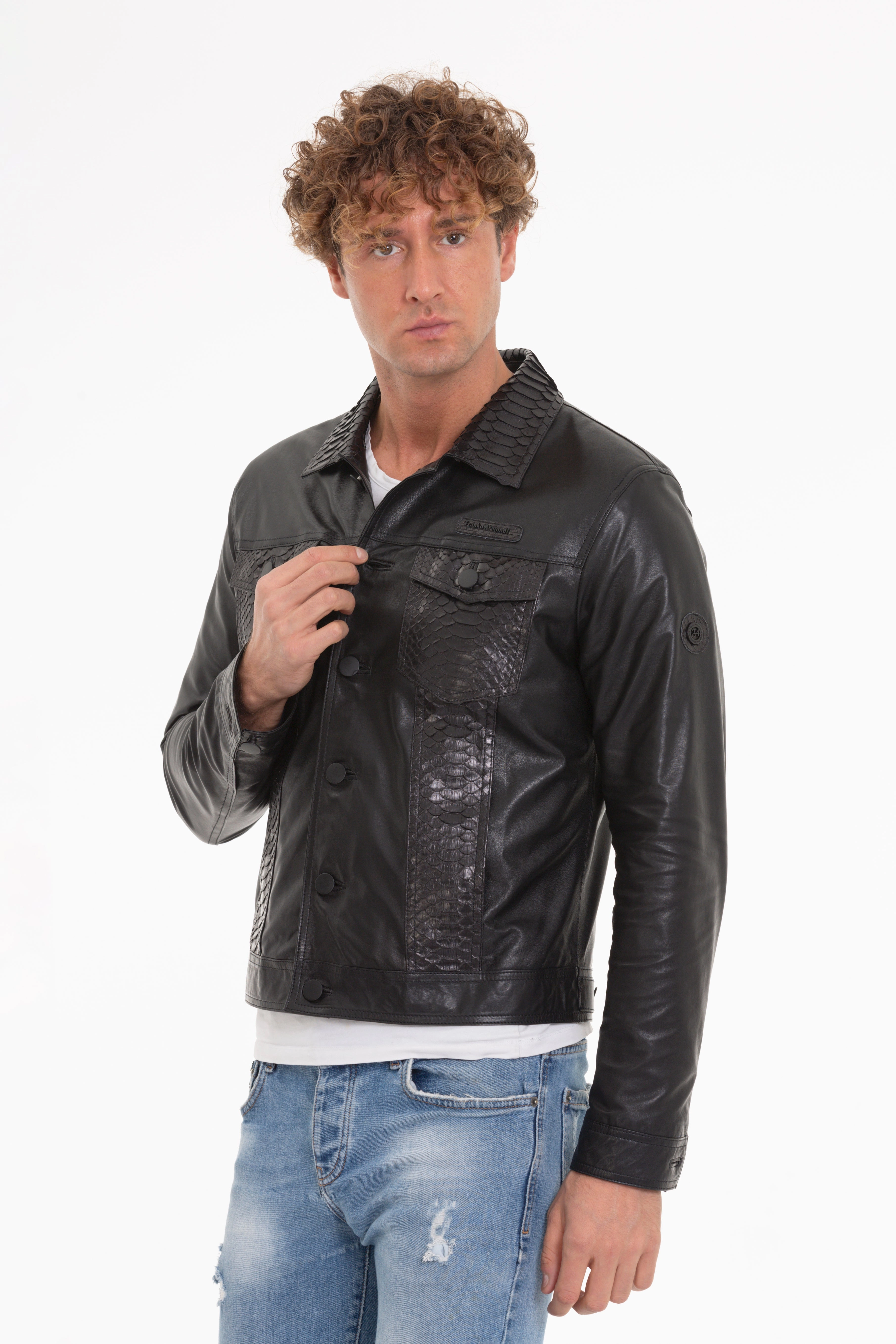 Ski & Snowboard Jackets The Cacin Pythn Black Leather Men Jacket