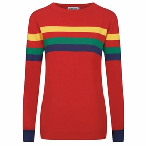 Women's red vintage striped jacquard knitwear Ma'ry'ya Knitwear