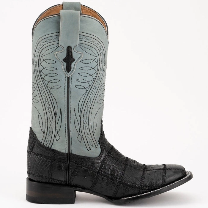 Side Zip Boots Ferrini Men's Pinto Patch Ostrich Square Toe Boots Handcrafted - Black