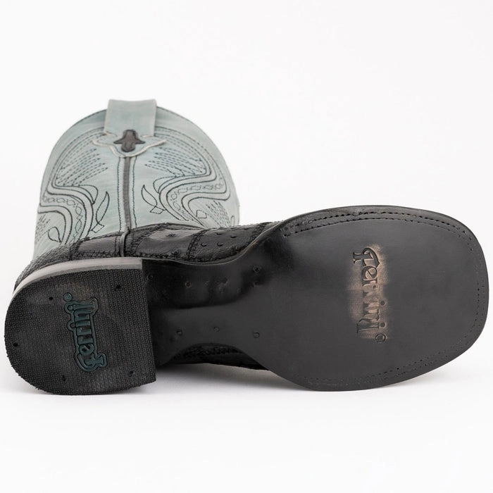 Ferrini Men's Pinto Patch Ostrich Square Toe Boots Handcrafted - Black Heels On Boots