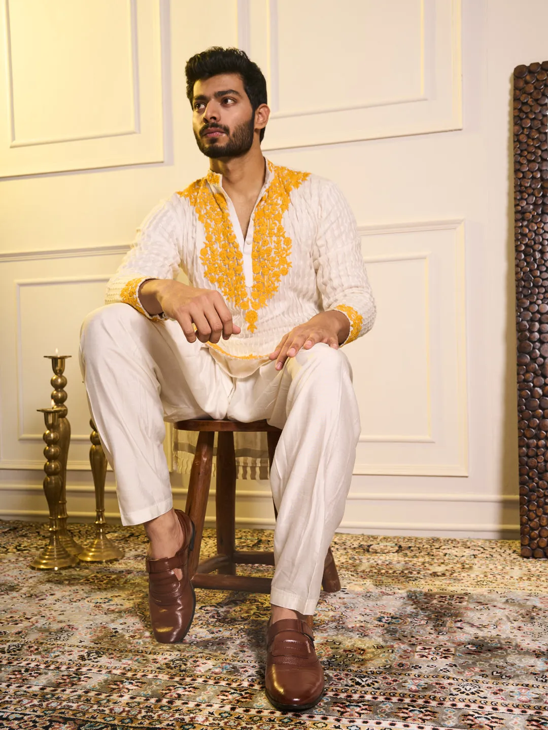 Men Brown Genuine Leather Broad Feet Breathable Slip On Pathani Shoe Style Sandals with Adjustable Strap|Memory Cushion Insole|Formal Office Wear Slide Sandals