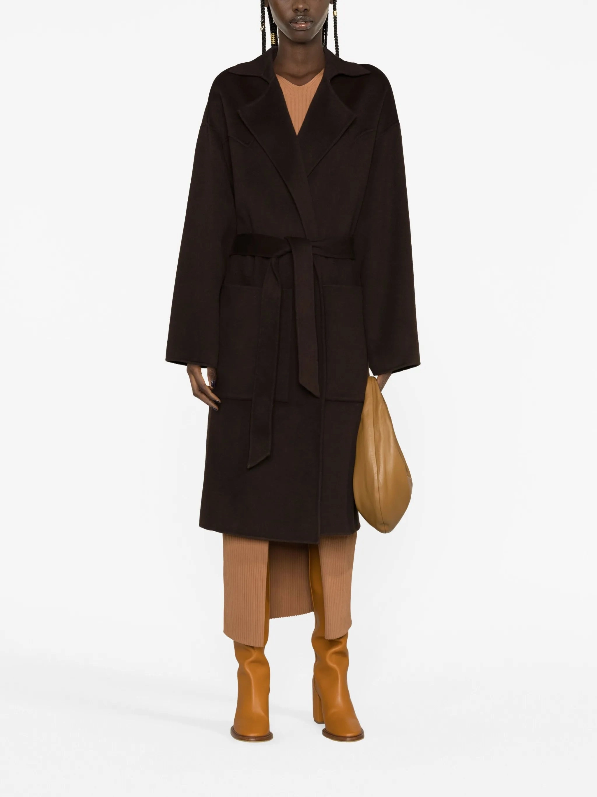 Winter Coats Fur Lined belted wool-blend coat