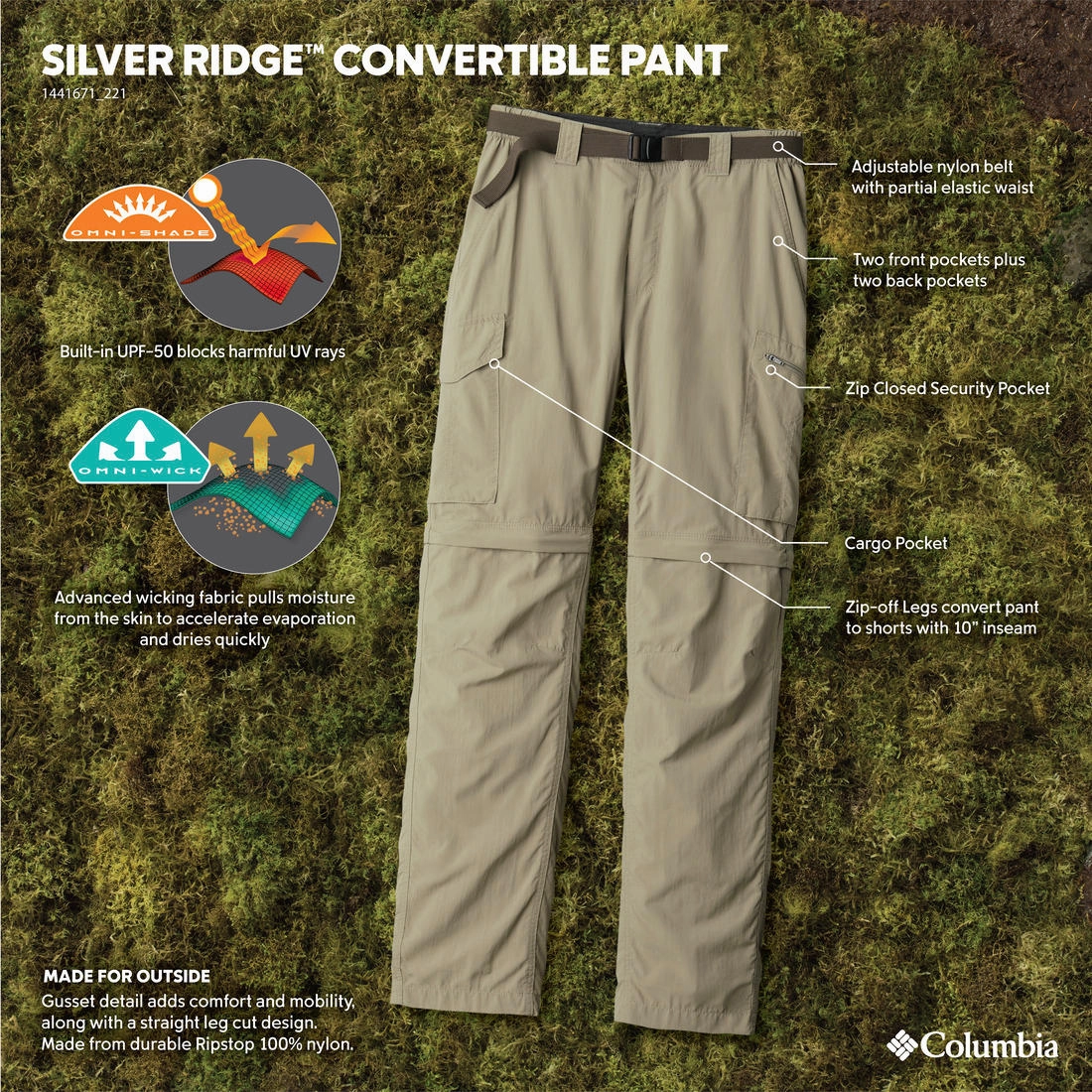 Columbia Men Beige Silver Ridge Convertible Pant (Sun Protection) Pantalones Cargo Pants