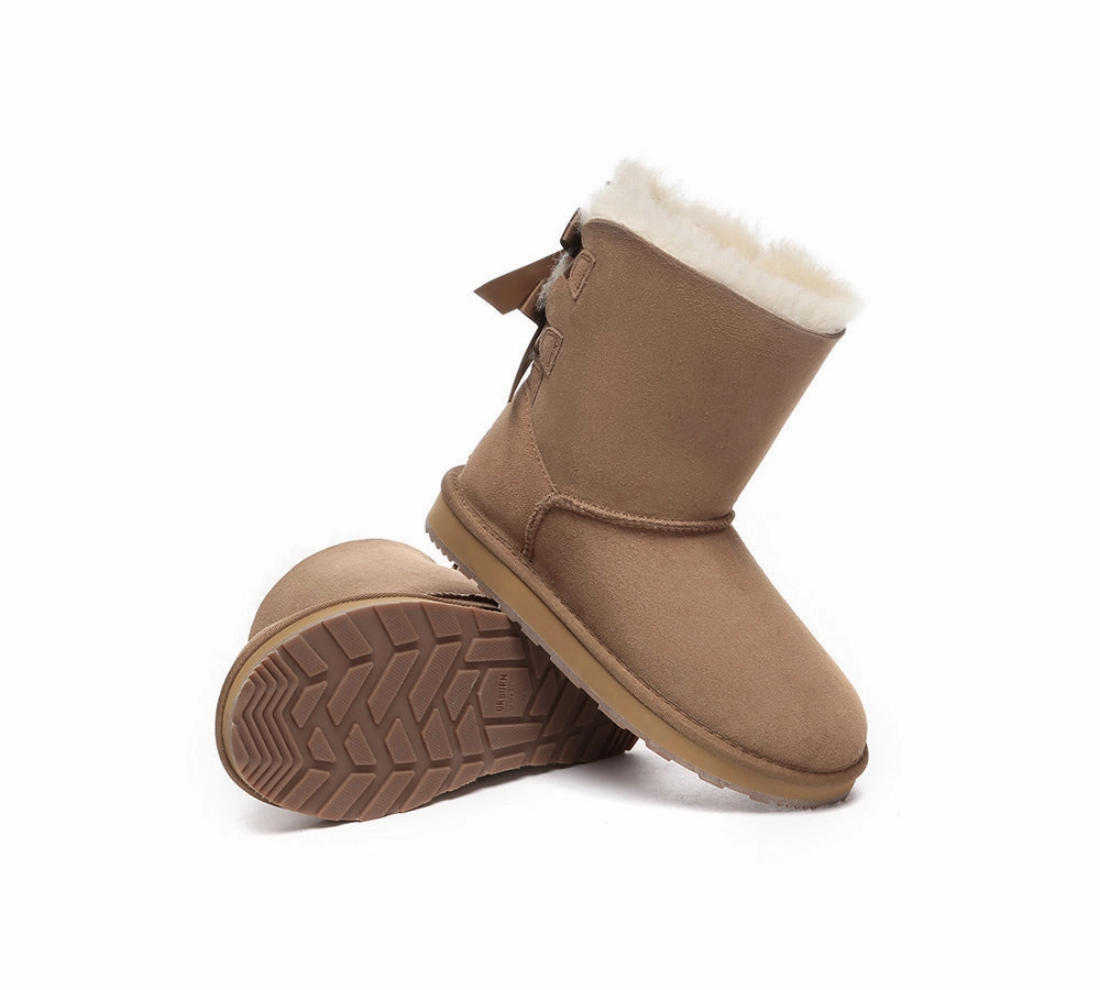 Urban UGG UGG Boots Women Double faced Sheepskin Wool Short Back Bow Easycare Hoof Boots
