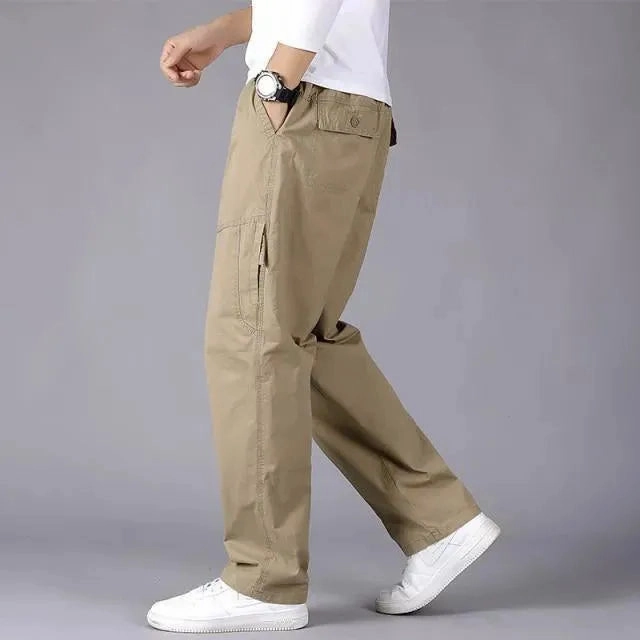 Utilitarian Men Cargo Pants - Mid-Rise Multiple Pockets