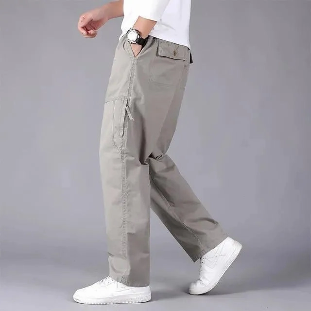 Utilitarian Men Cargo Pants - Mid-Rise Multiple Pockets