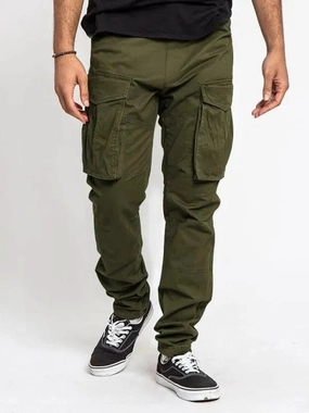 Utilitarian Men's Cargo Pants - Mid-rise Multiple Pockets Low Cargo Pants