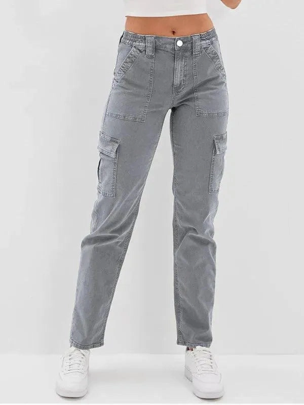 Walmart George Cargo Pants Utilitarian Women Cargo Jeans - Mid-Rise Washed Effect