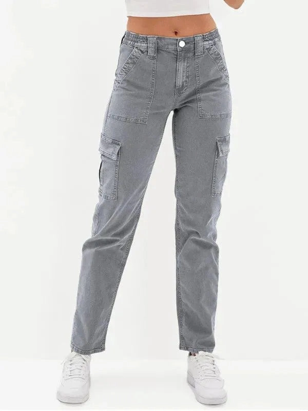 Rick Owens Double Jumbo Belas Denim Cargo Pants Utilitarian Women Cargo Jeans - Mid-Rise Washed Effect
