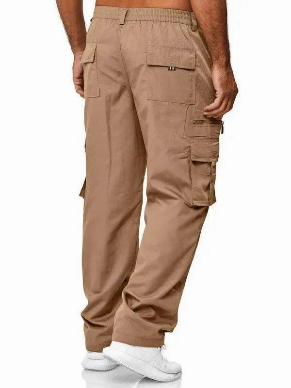 Utility-Casual Men Cargo Pants - Mid-Rise Multi-Pocket Plus Size Satin Cargo Pants