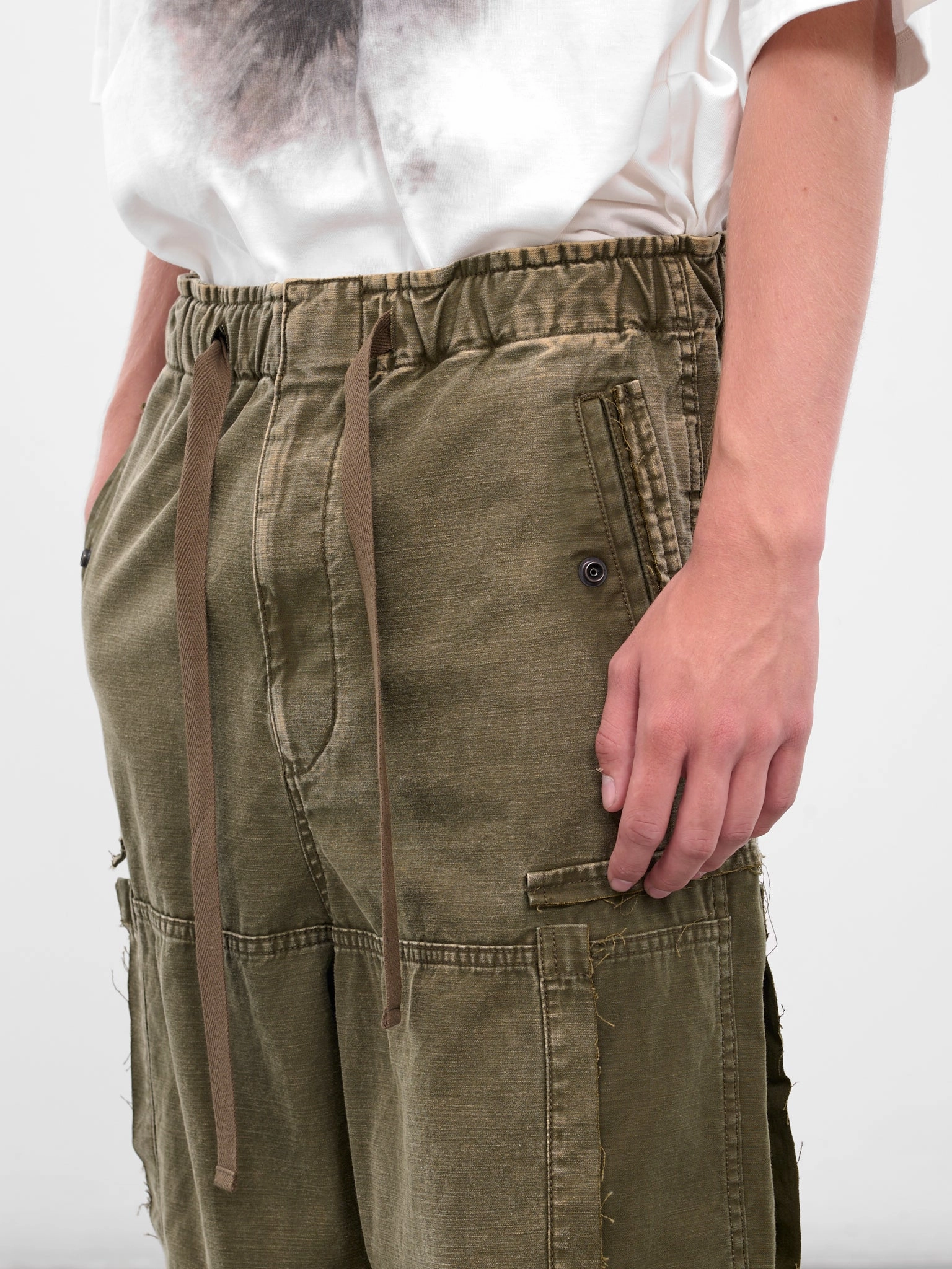 Cargo Pants With Mountain Logo Green Cotton Deconstructed Cargo Pants (J15PT172-DARK-GREEN)