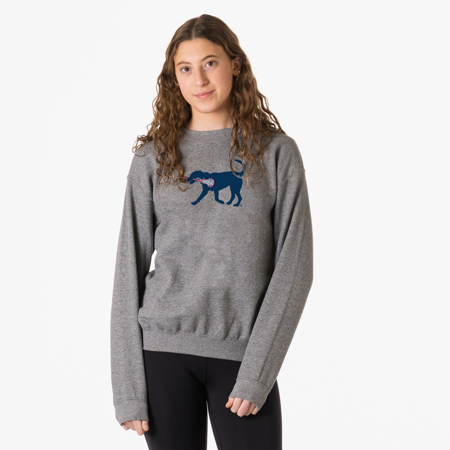 Girls Lacrosse Crewneck Sweatshirt - LuLa The LAX Dog (Blue) Pink Vs Sweatshirts