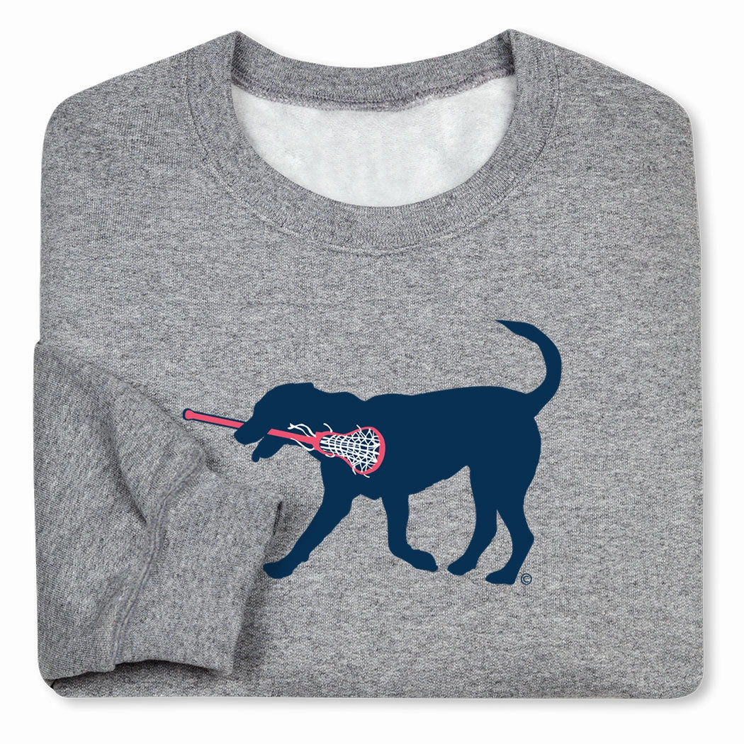 Girls Lacrosse Crewneck Sweatshirt - LuLa The LAX Dog (Blue) Let Them Sweatshirts