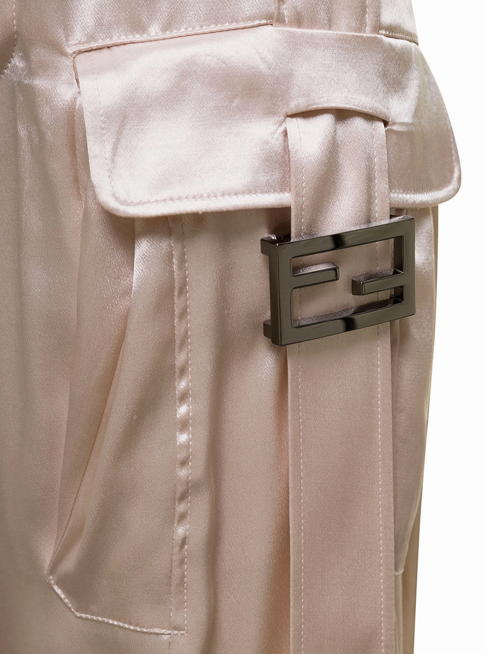 H&m Baggy Cargo Pants Fendi Women Ivory White Satin Cargo Pants With Ff Baguette Buckles In Viscose Woman
