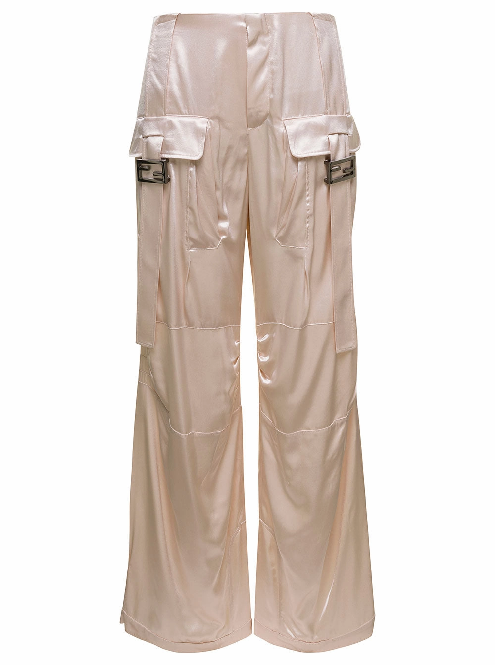 Fendi Women Ivory White Satin Cargo Pants With Ff Baguette Buckles In Viscose Woman Vintage Abercrombie And Fitch Cargo Pants
