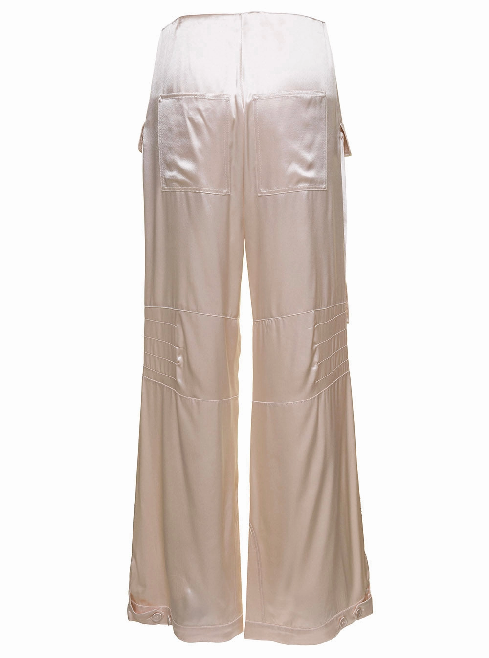 Canvas Cargo Pants Fendi Women Ivory White Satin Cargo Pants With Ff Baguette Buckles In Viscose Woman