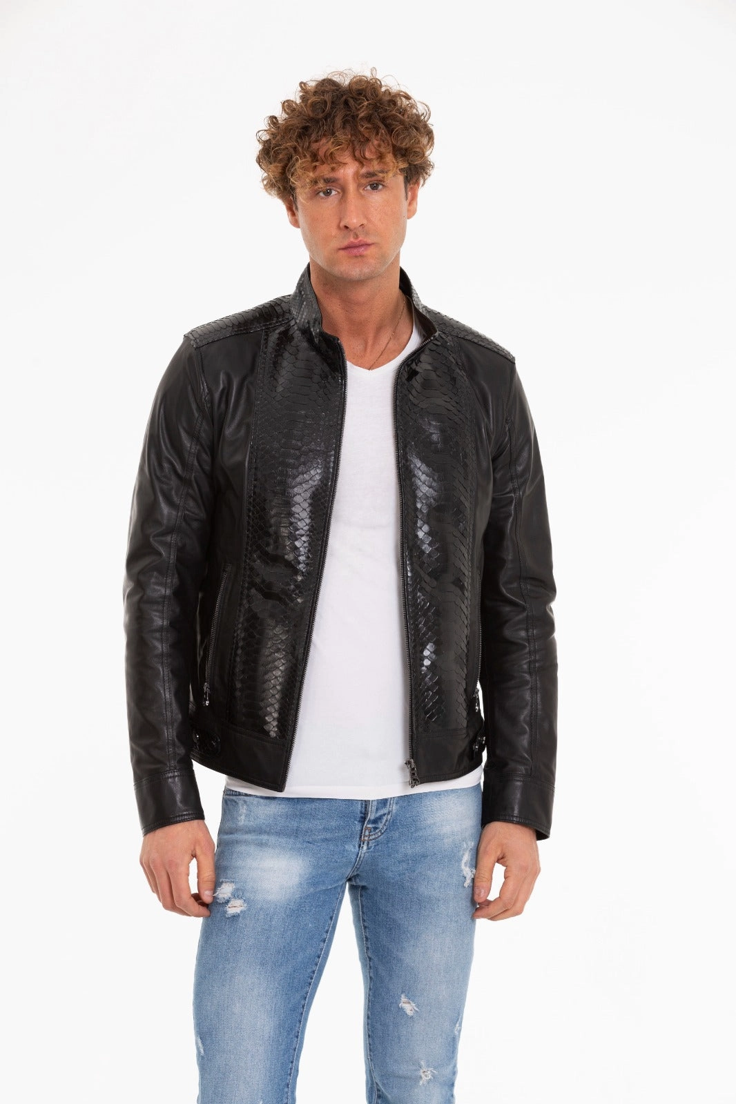 White Jackets The Solvito Pythn Black Leather Men Jacket