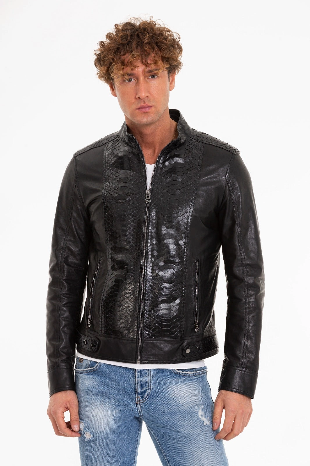 The Solvito Pythn Black Leather Men Jacket Ole Miss Jackets