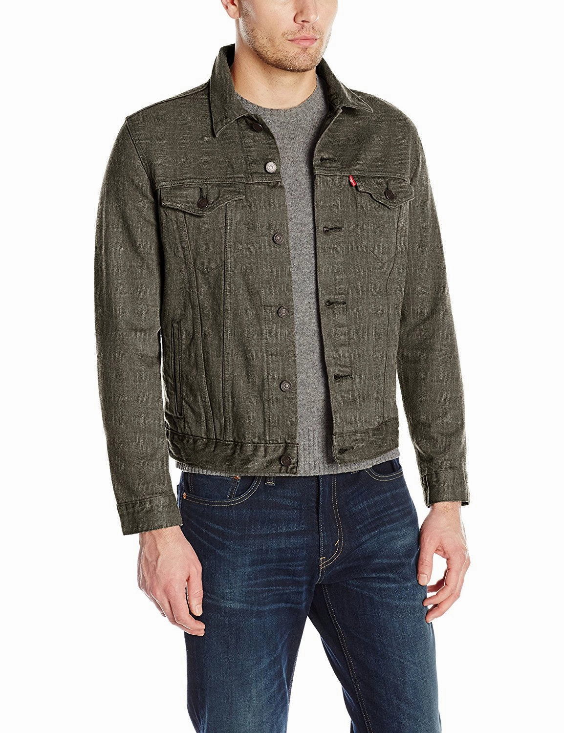 Tight Fit Coats Levi's Men's the Trucker Jacket Carbon Green Rigid