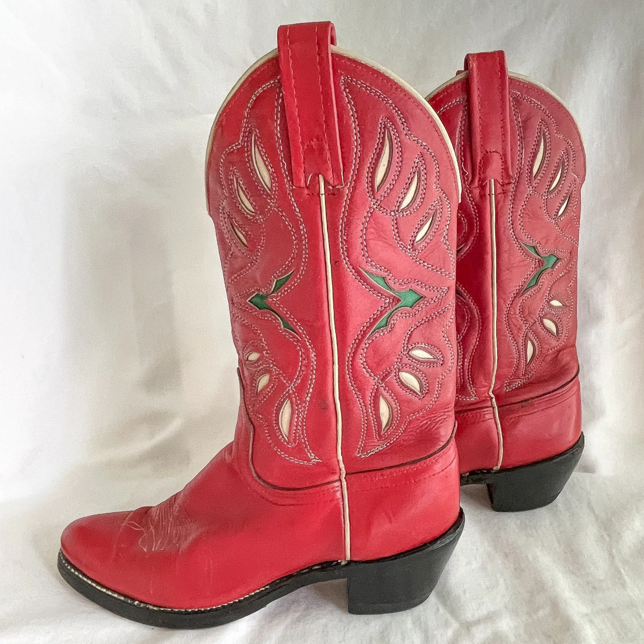 Work Cowboy Boots Vintage Acme Womens Western Boots, Red Leather Cowboy Boots 6A (narrow)