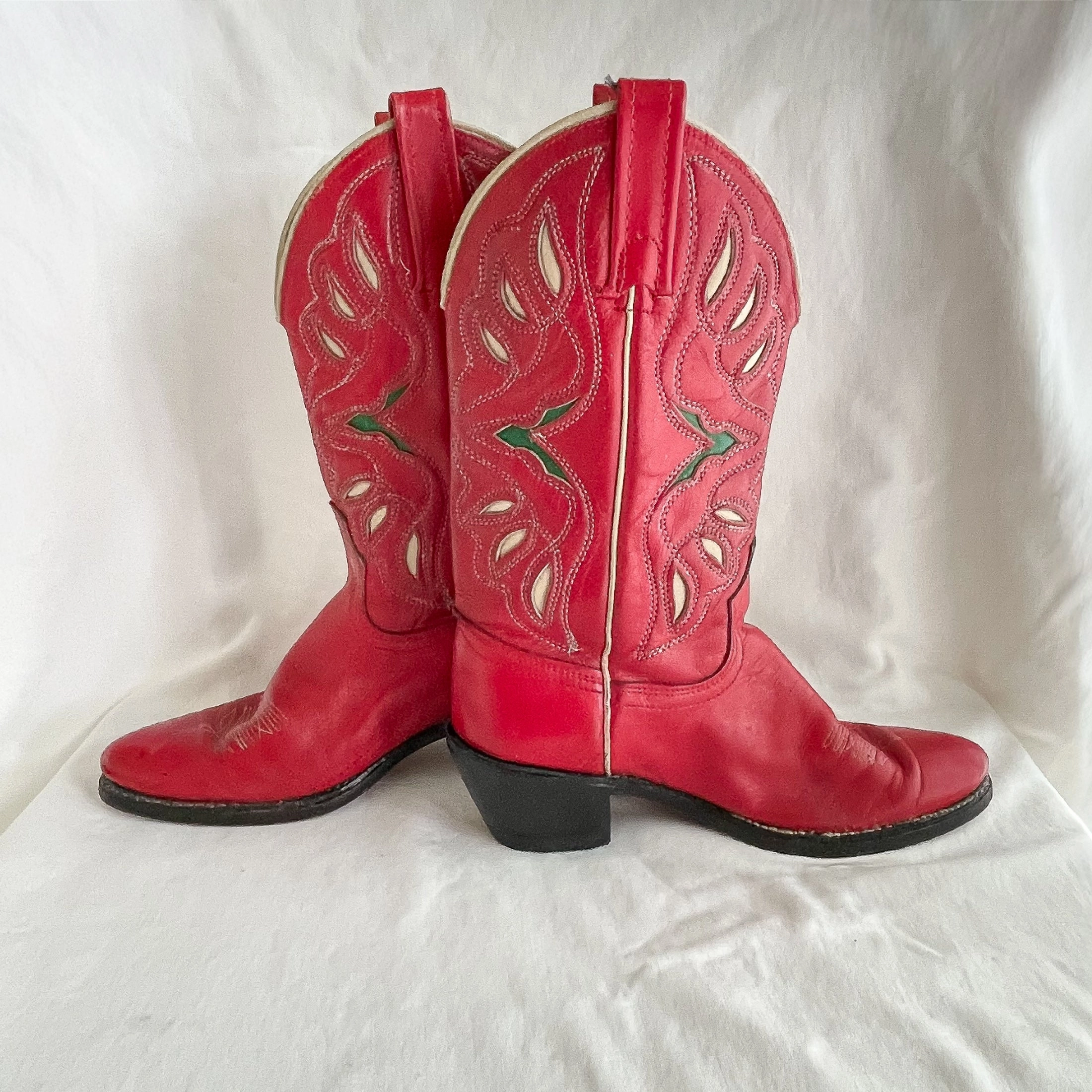 Black Fold Over Boots Vintage Acme Womens Western Boots, Red Leather Cowboy Boots 6A (narrow)