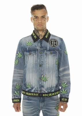 Coats Paris Cult of Individuality Men's Type IV with Double Cuff and Waistband Denim Jacket with Zipper Elbows