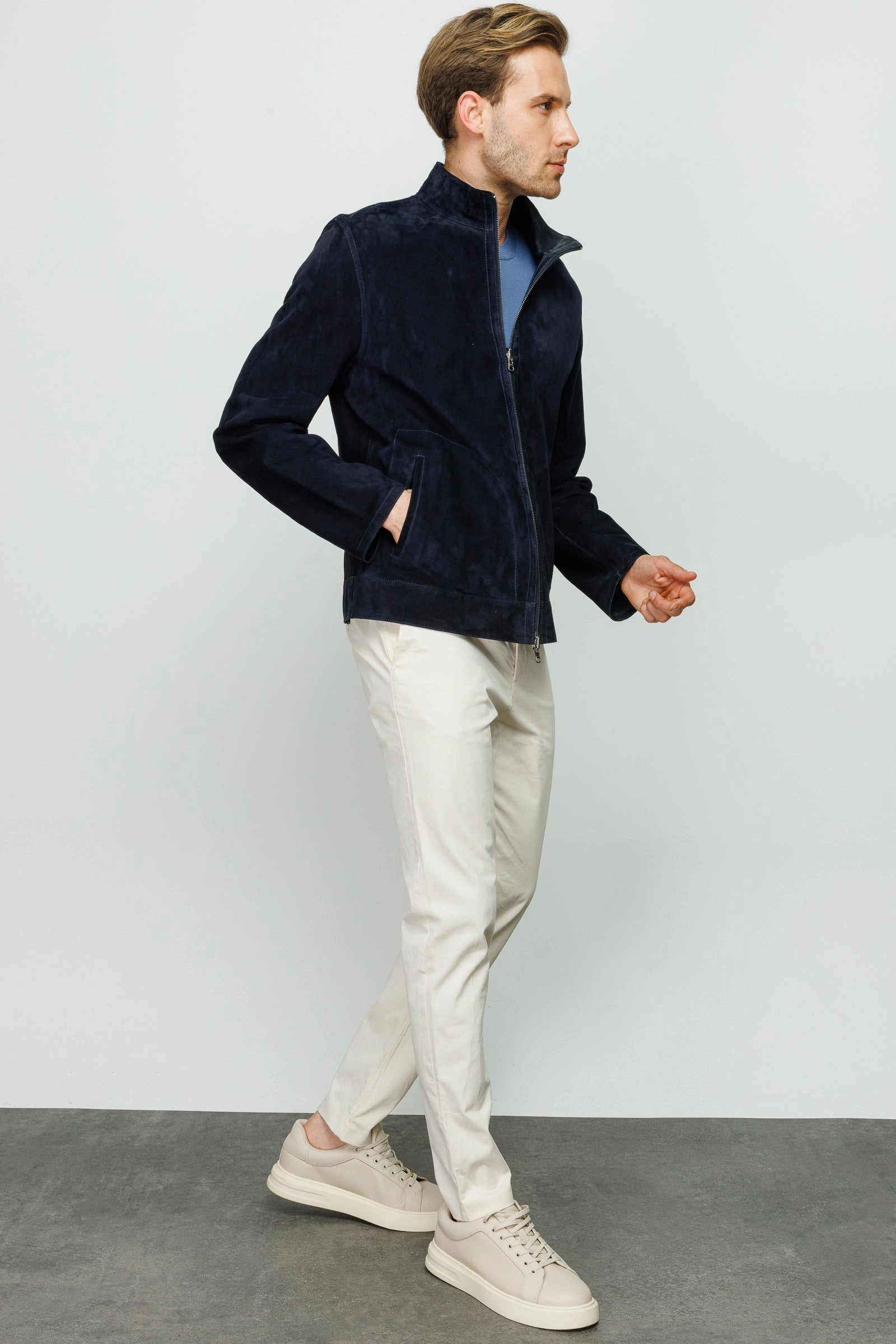 Golf Jackets On Sale The Alba Navy Leather Men  Jacket