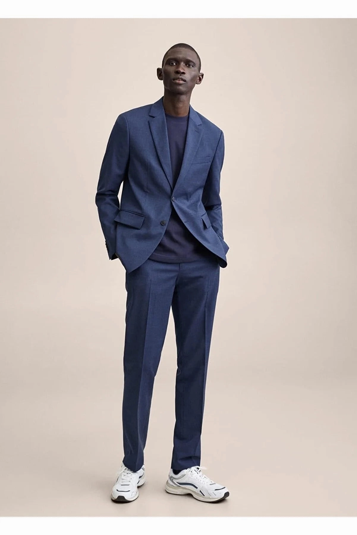 Long Denim Jackets Mango Men's Navy Blue Shearling Wool Slim Fit Suit Blazer Jacket