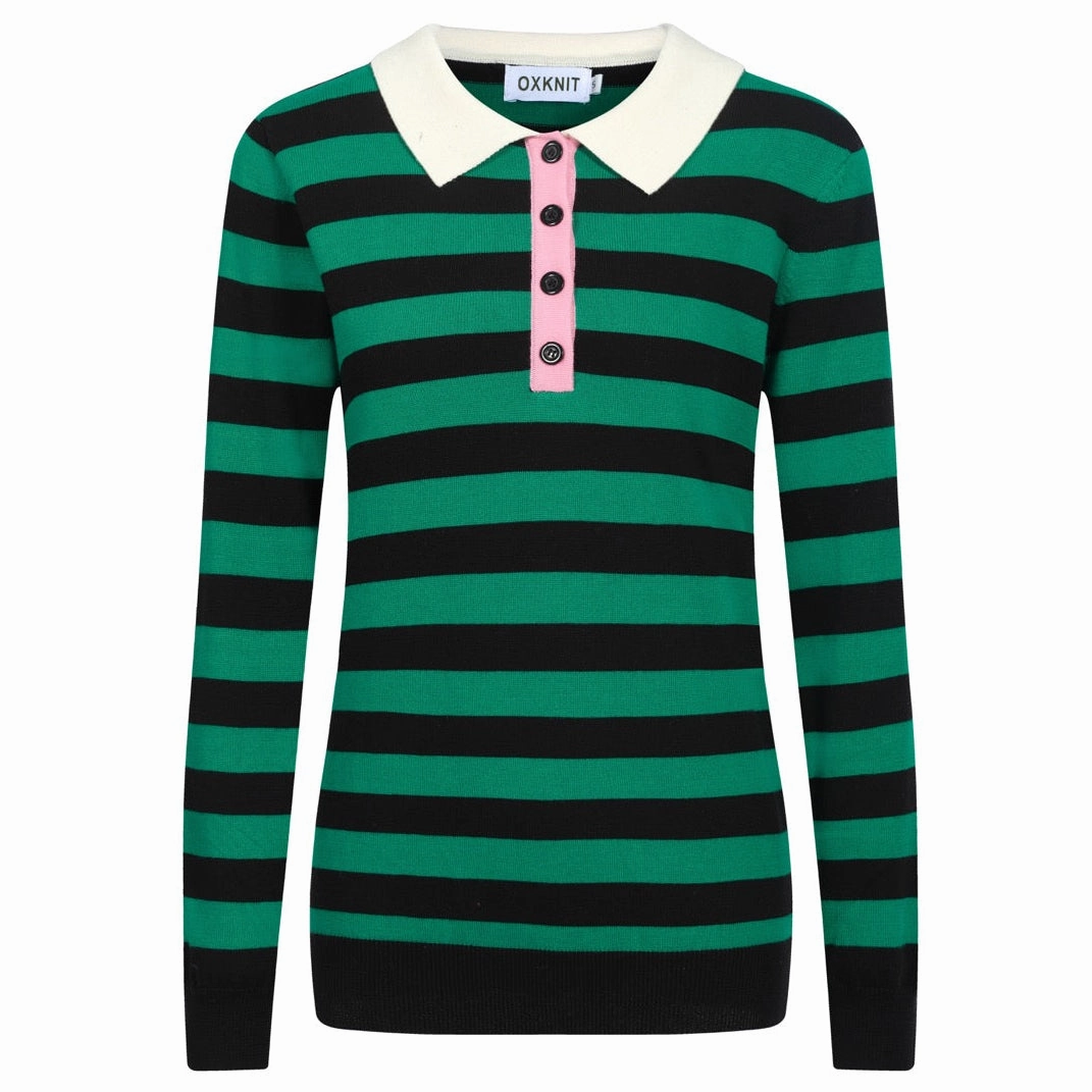 High Country Knitwear Women's green striped vintage collage knitwear