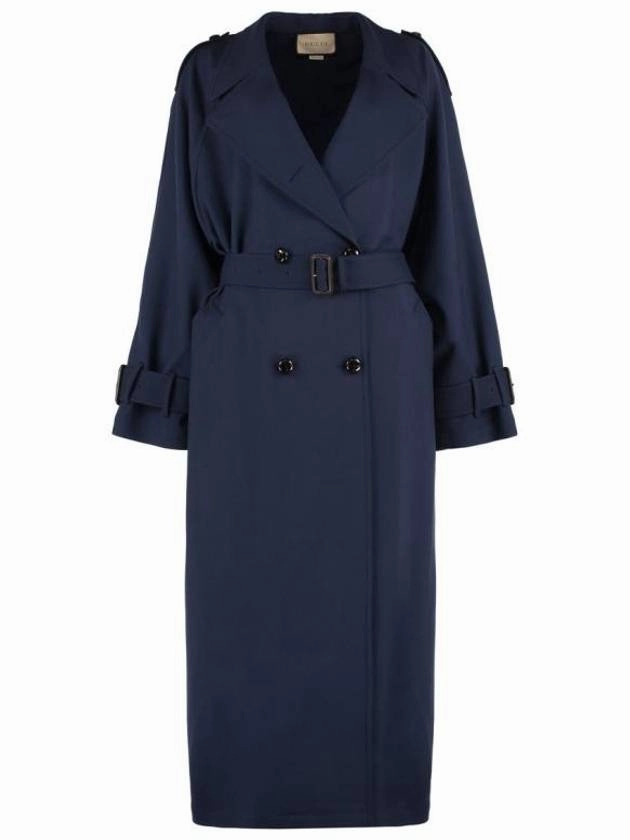 Discount Shearling Coats Gucci Double Breasted Wool Trench Coat Blue