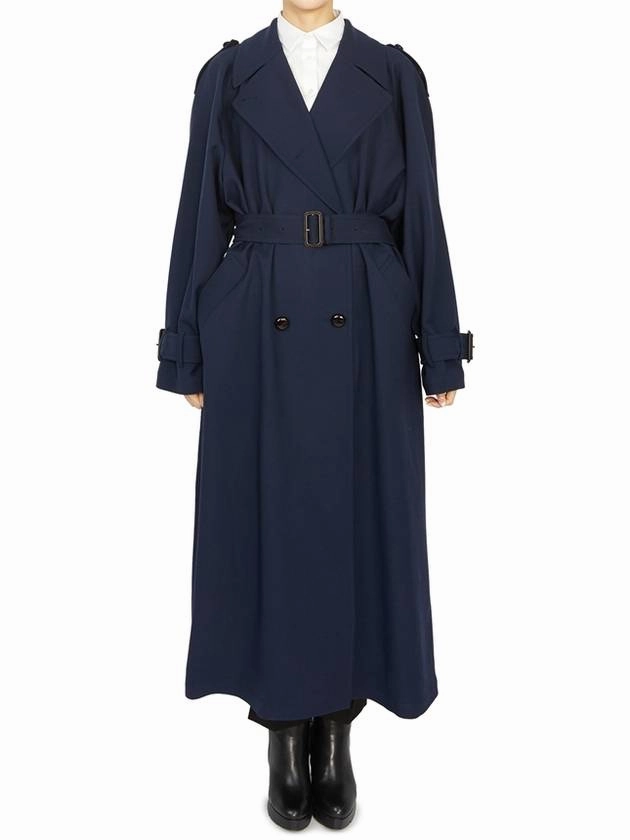 Leather Dress Coats Gucci Double Breasted Wool Trench Coat Blue