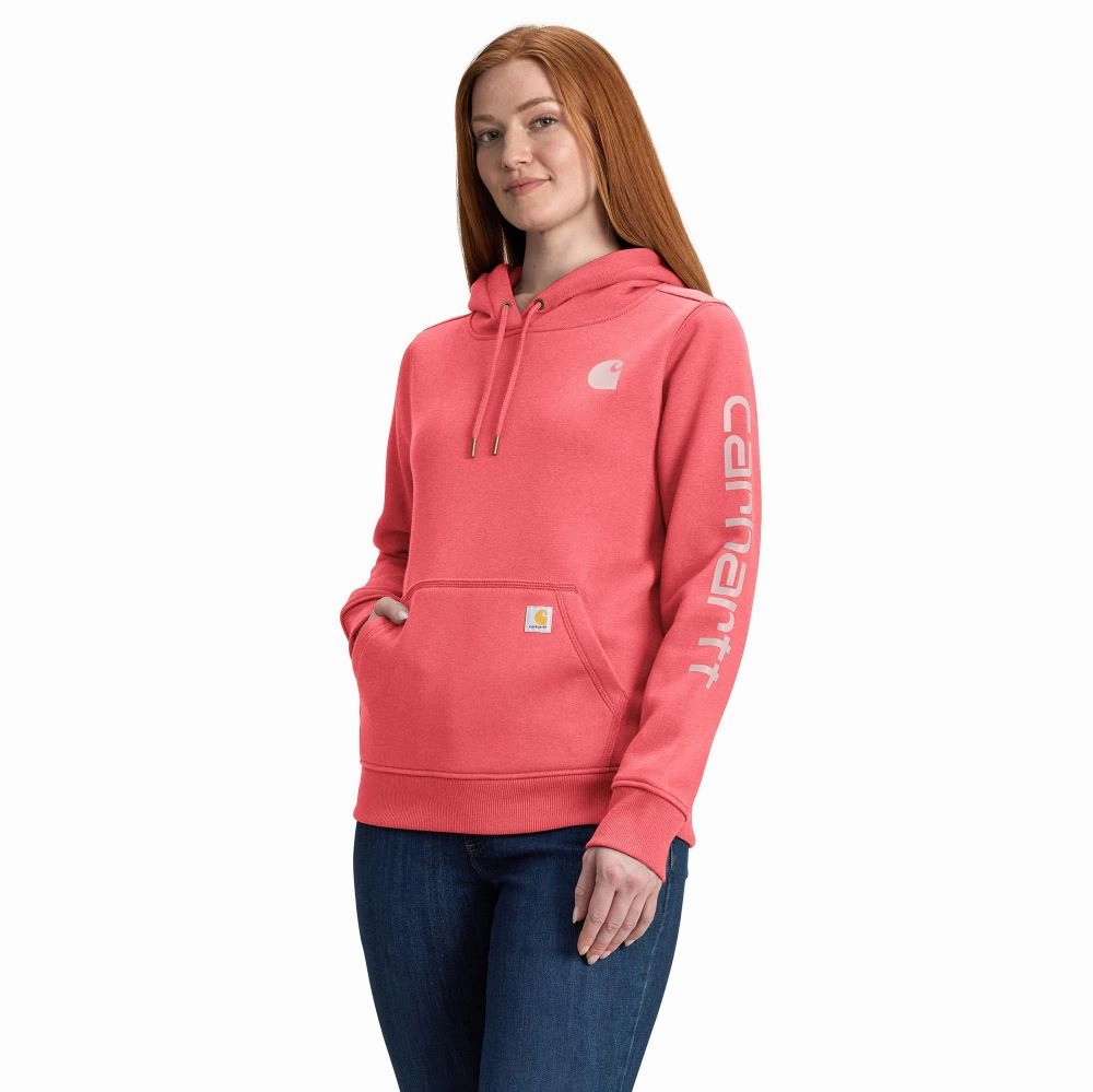 Green Sweatshirts 'Carhartt' Women's Clarksburg Sleeve Logo Hoodie - Pink Salmon Heather