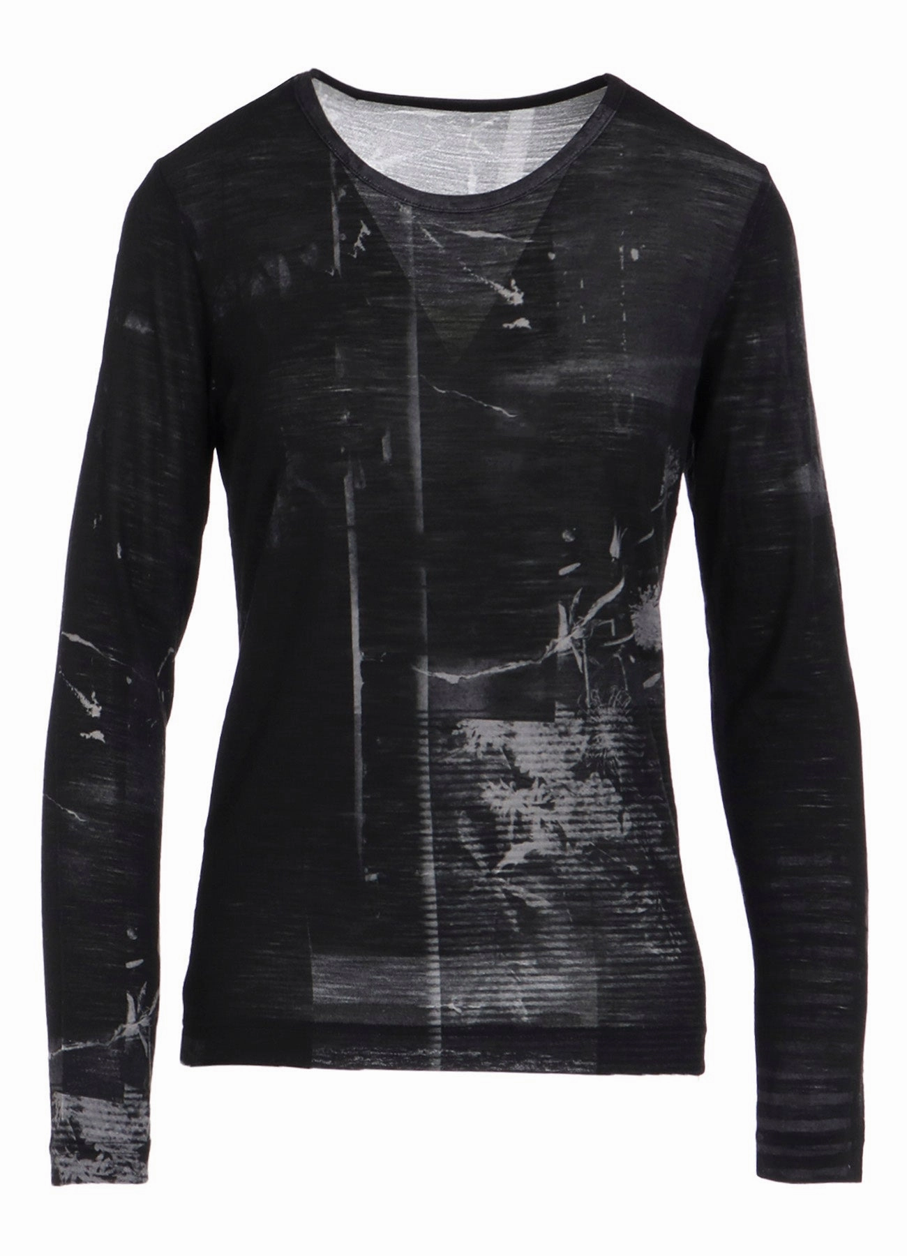 BLURRY FLOWER PRINTTED ROUND NECK LONG SLEEVE T Heated Jackets Safe