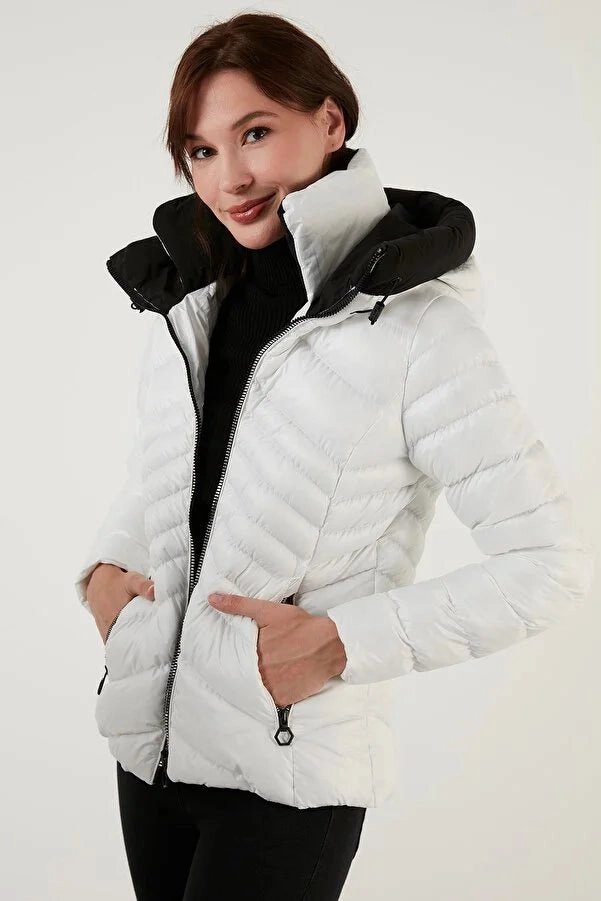 Lela Women's Hooded Pocket Slim Fit Puffer Large Size Coat Coats Matching Dress