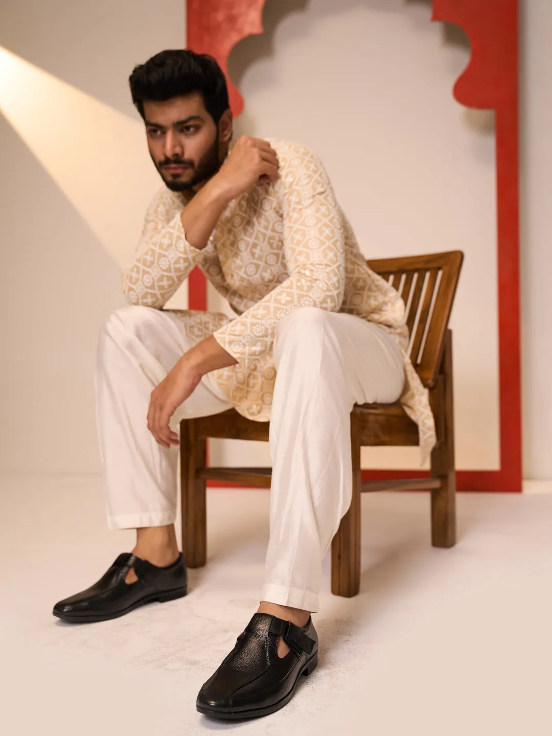 Men Black Genuine Leather Broad Feet Breathable Slip On Adjustable Strap Peshawari Shoe Style Sandals|Work Wear|Formal Office Wear Wrap Sandals