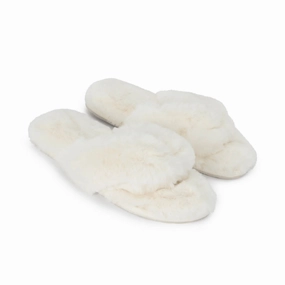 La Flip Flops Waterfront Solid Faux Fur Flip-Flop - White | Lemon
