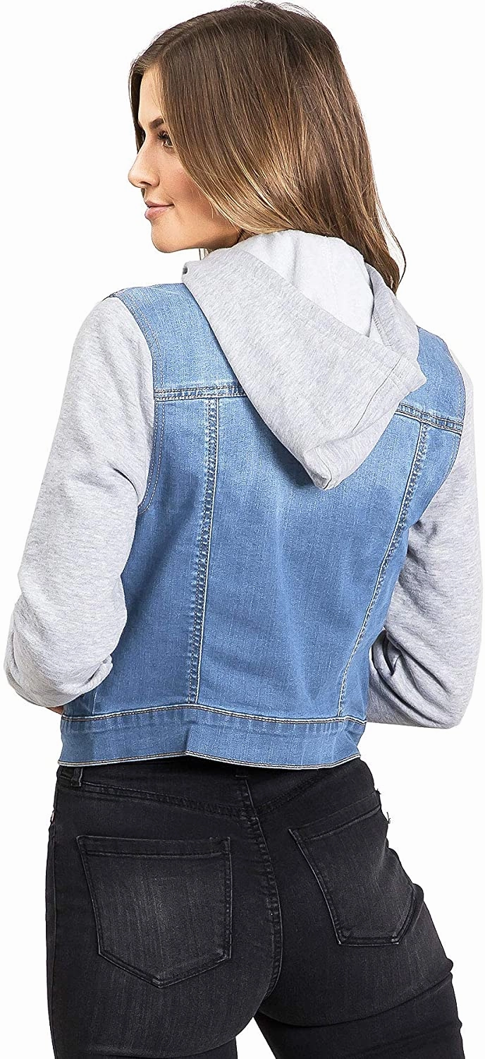 Wax Jeans Women's Fleece Sleeve and Hood Denim Jacket Best Chef Jackets