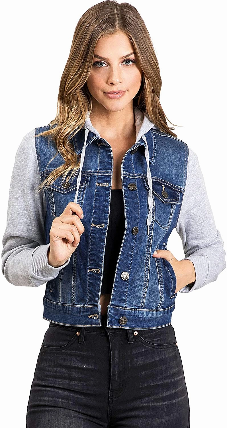 Custom Patches For Letterman Jackets Wax Jeans Women's Fleece Sleeve and Hood Denim Jacket