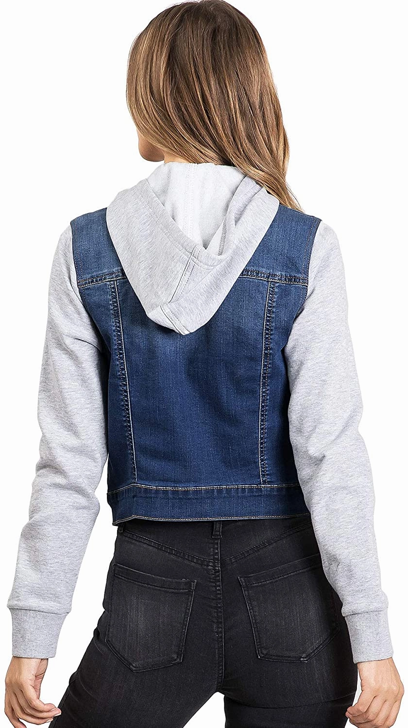 Wax Jeans Women's Fleece Sleeve and Hood Denim Jacket Embroidered Winter Jackets