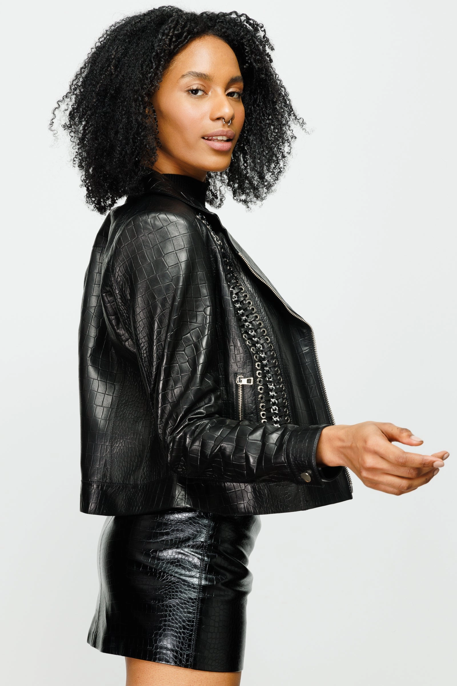 The Singapore Black Leather Women Jacket Denim Co Jackets