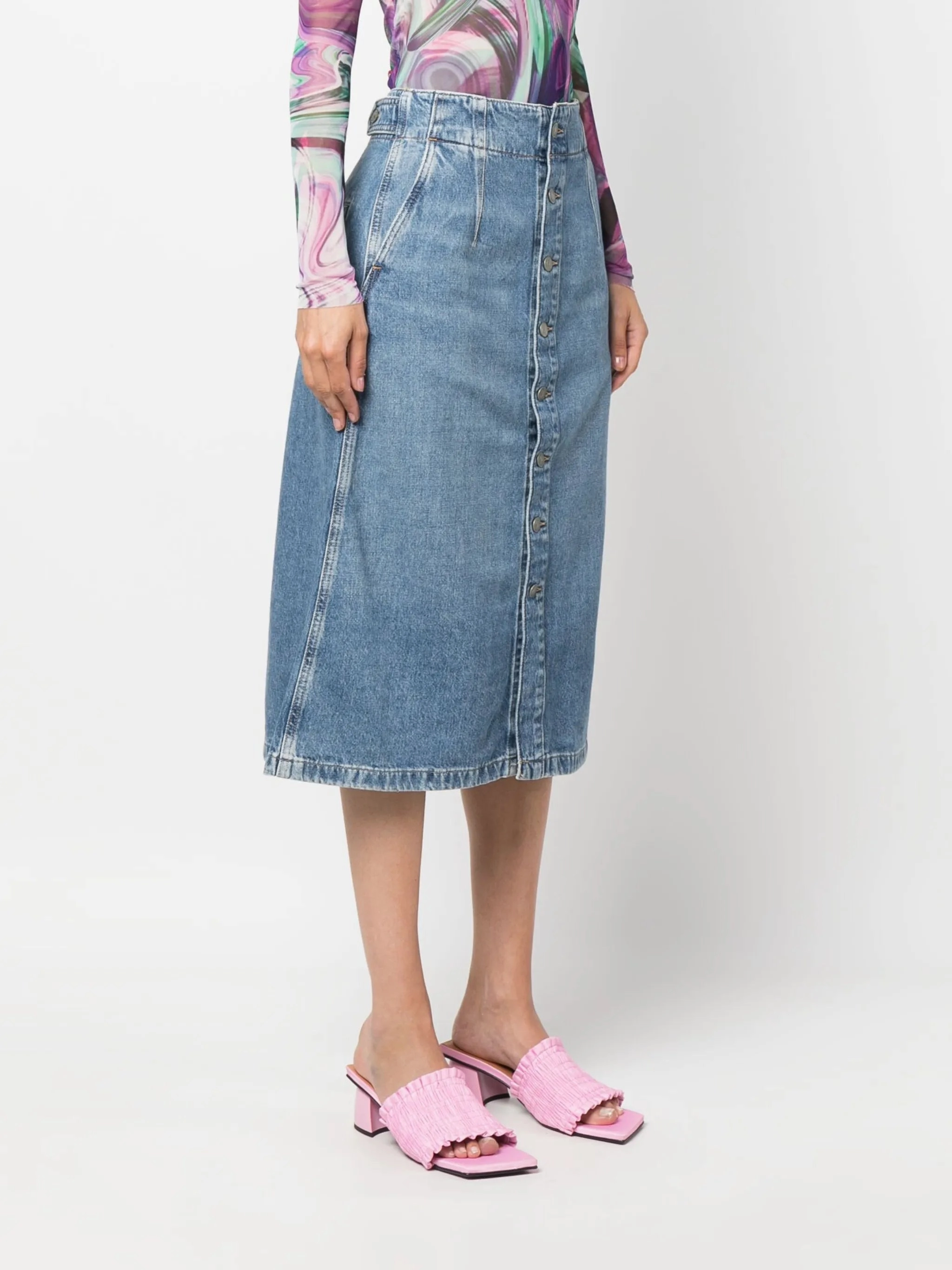 buttoned midi denim skirt Flapper Dress Fashion