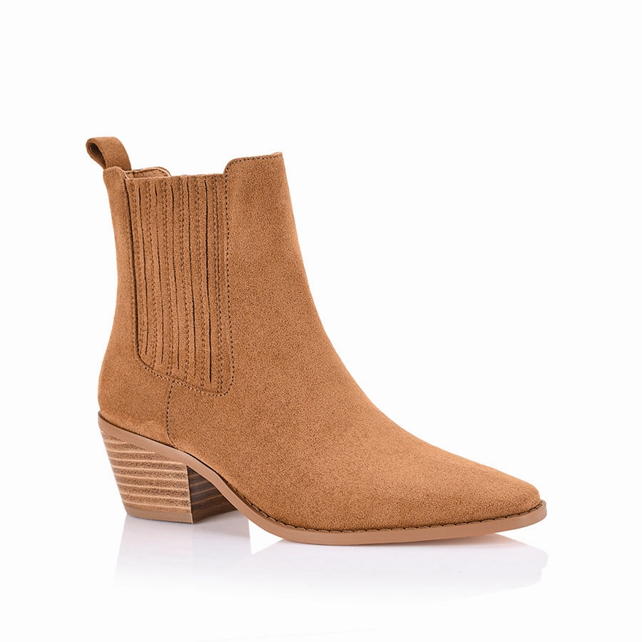 Dale Chelsea Ankle Boots - Tan Micro Chunky Block Heel Ankle Boots