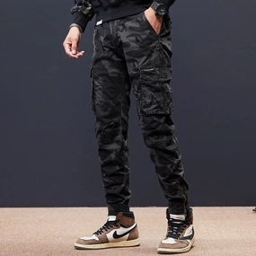 West Louis Streetwear Elastic Multi Pockets Camo Jogger Pants Brushed Woven Cargo Pants