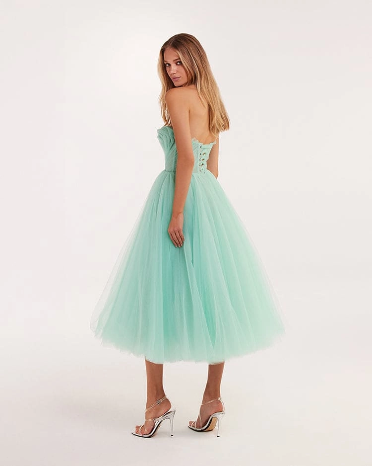 Bridesmaid Dress Stores Mint green tender midi tulle dress