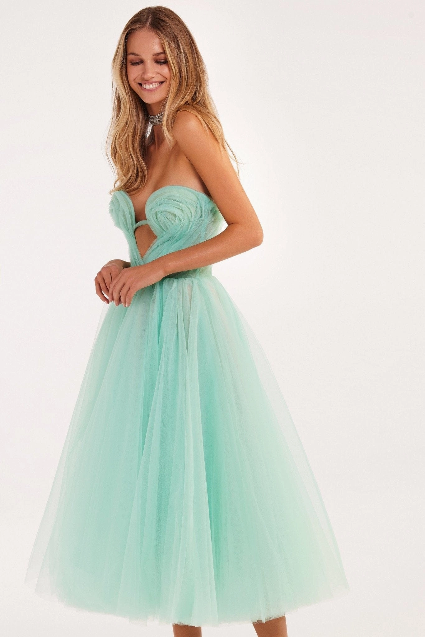 Bow Back Dress White Mint green tender midi tulle dress